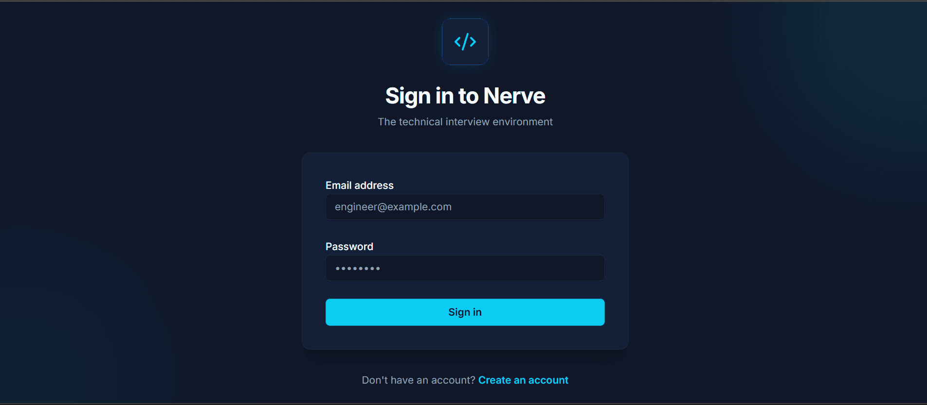 Nerve IDE project interface or prototype